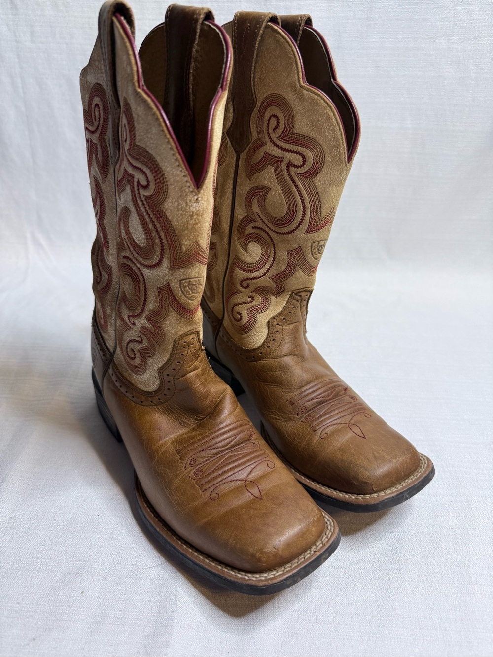Ariat ATS Women’s 6B Western Cowboy Boots Brown Embroidered Square Toe
